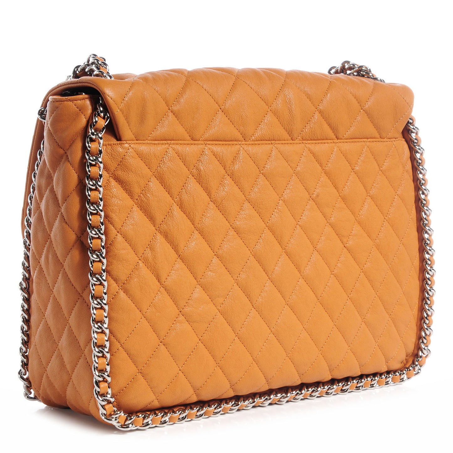 Washed Lambskin Chain Around Maxi Flap Bag Dark Beige