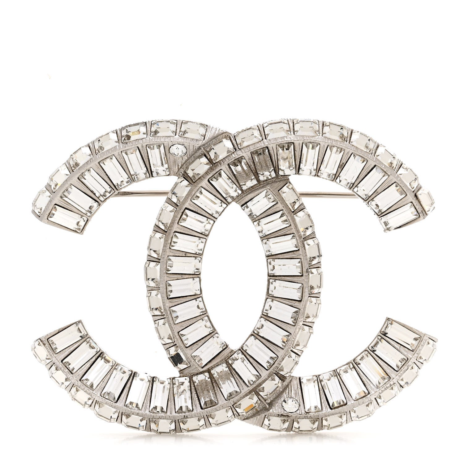 Chanel Baguette Crystal CC Brooch Silver 1 of 5