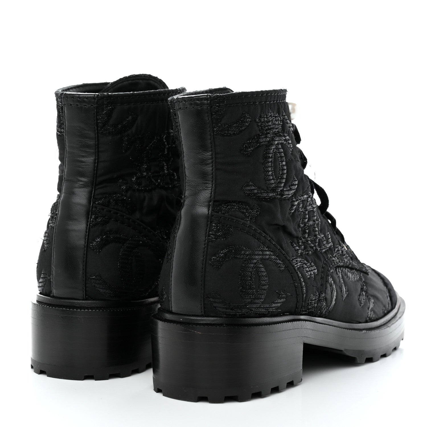 Chanel Tweed Grosgrain CC Combat Short Boots 38.5 Black 4 of 8