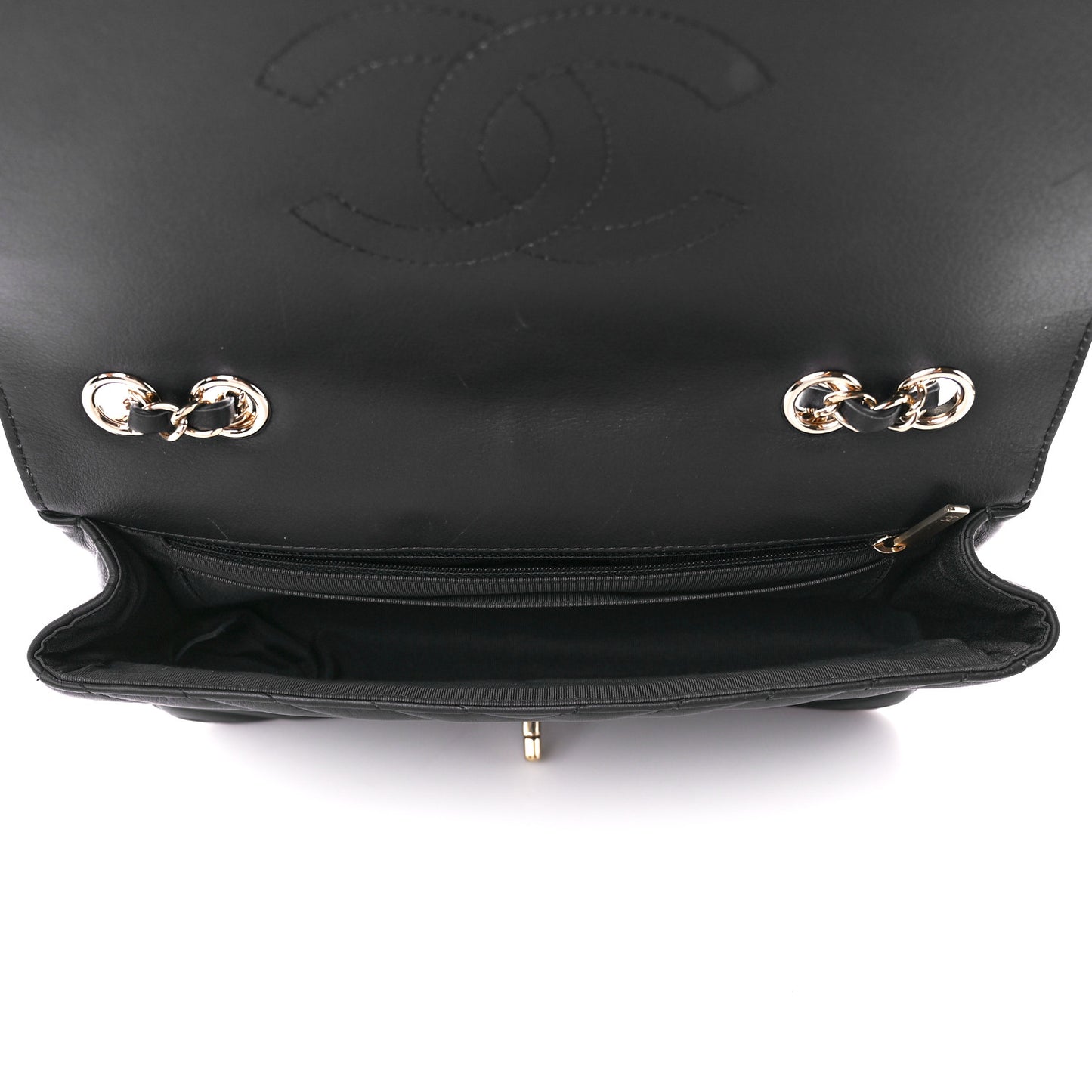 Calfskin Chevron Quilted Medium Statement Flap Black