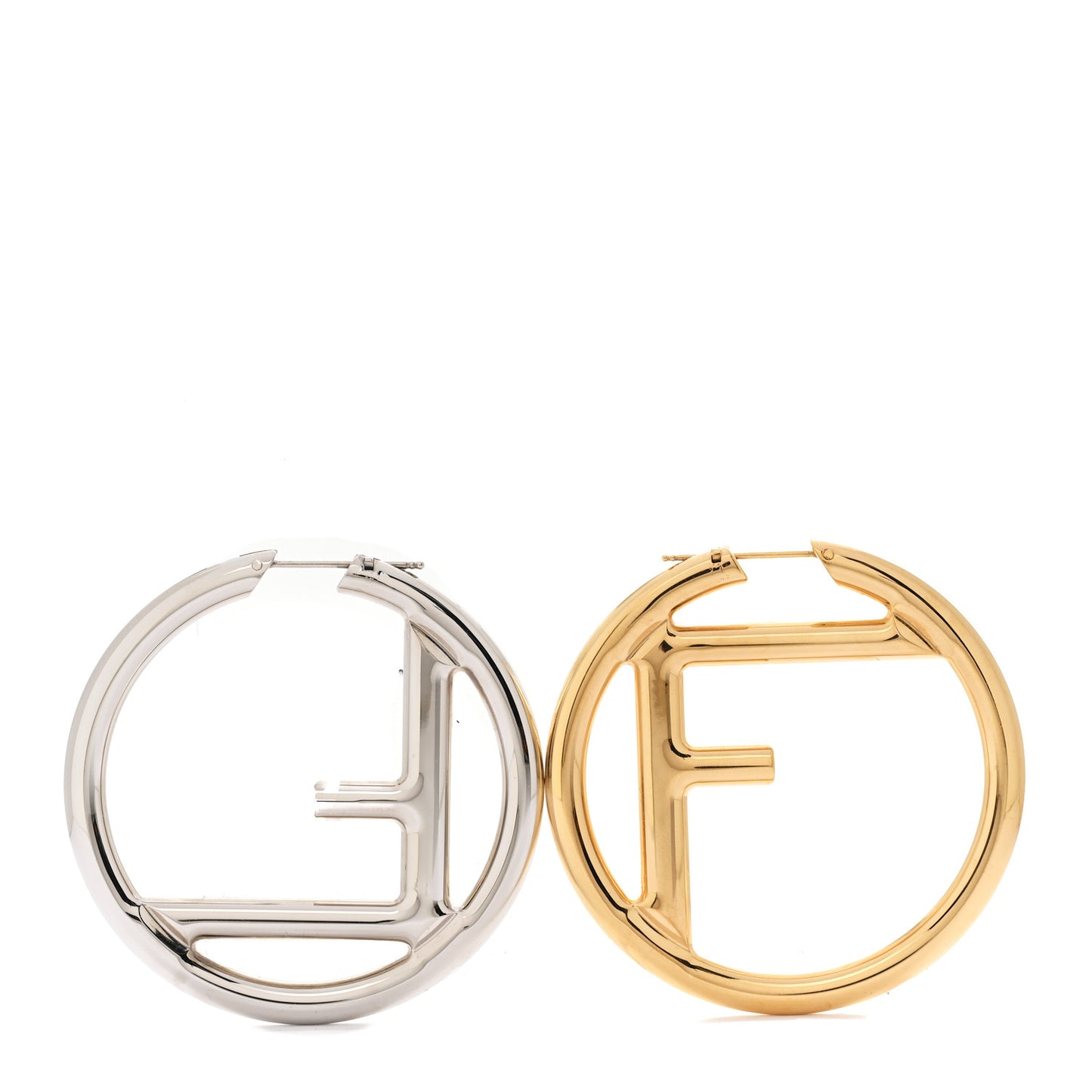 Metal FF Hoop Earrings Gold Silver