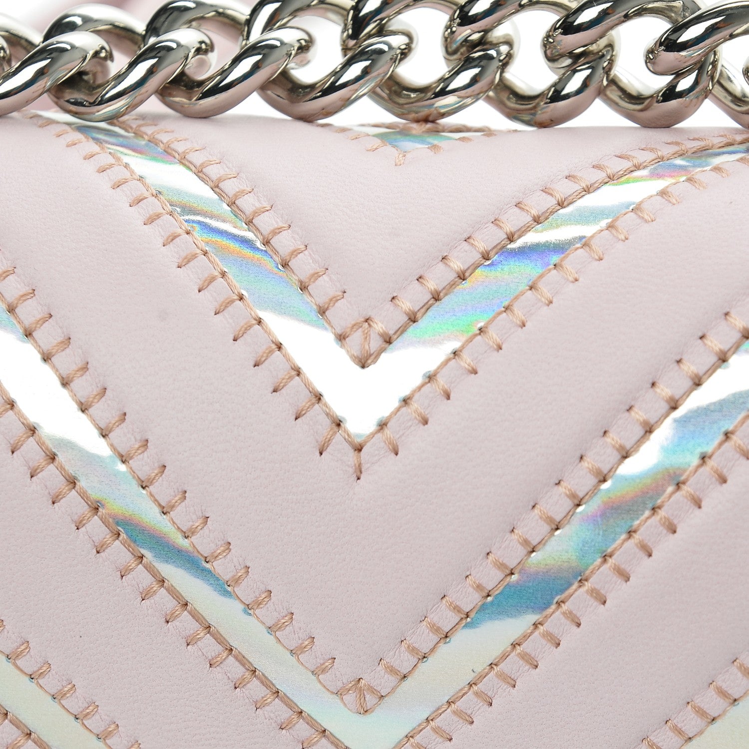 Chanel Lambskin Iridescent PVC Chevron Quilted Small Boy Flap Light Pink Silver 14 of 15