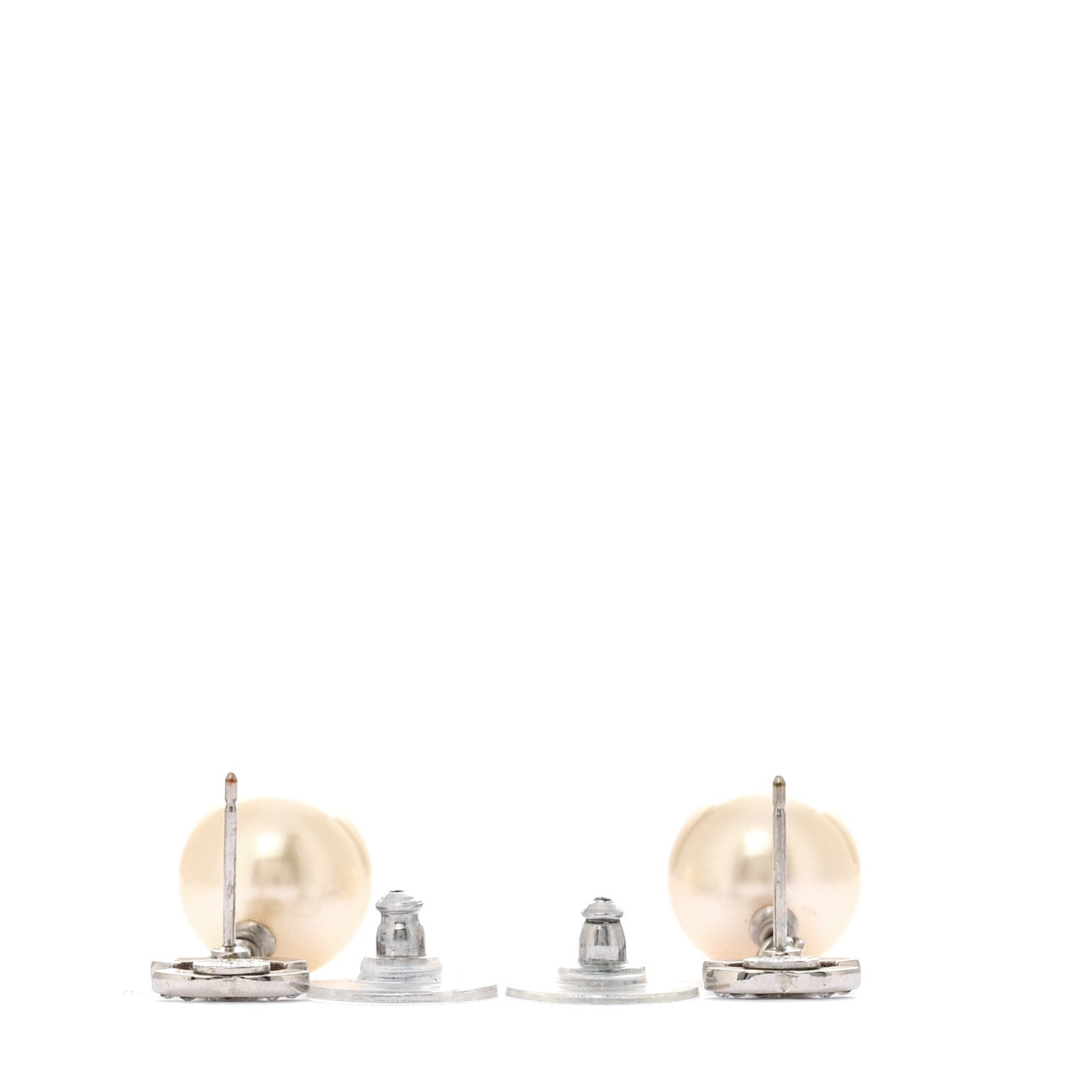 Chanel Crystal Pearl CC Drop Earrings Silver Pearly White 3 of 5