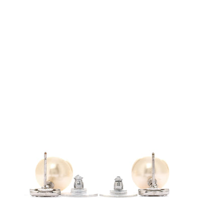Chanel Crystal Pearl CC Drop Earrings Silver Pearly White 3 of 5