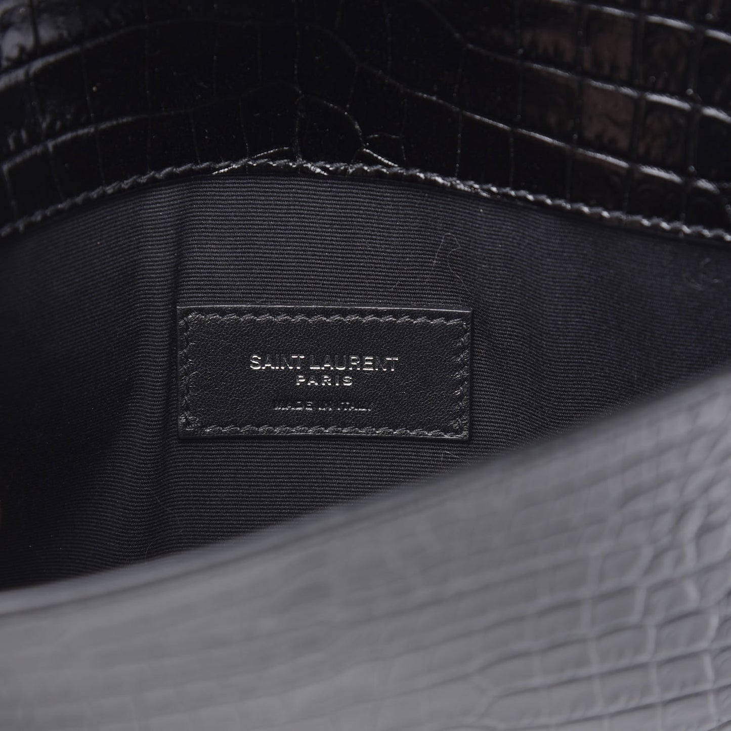 Calfskin Crocodile Embossed Uptown Monogram Clutch Black