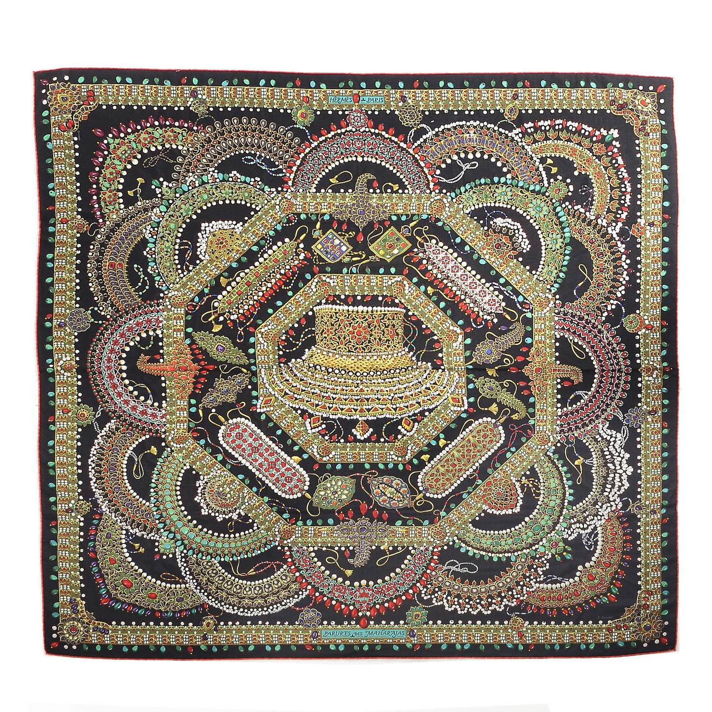 Cashmere Silk Parures Des Maharajas Shawl 140 Noir Vert Rouge