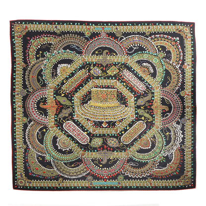 Hermes Cashmere Silk Parures Des Maharajas Shawl 140 Noir Vert Rouge 1 of 7