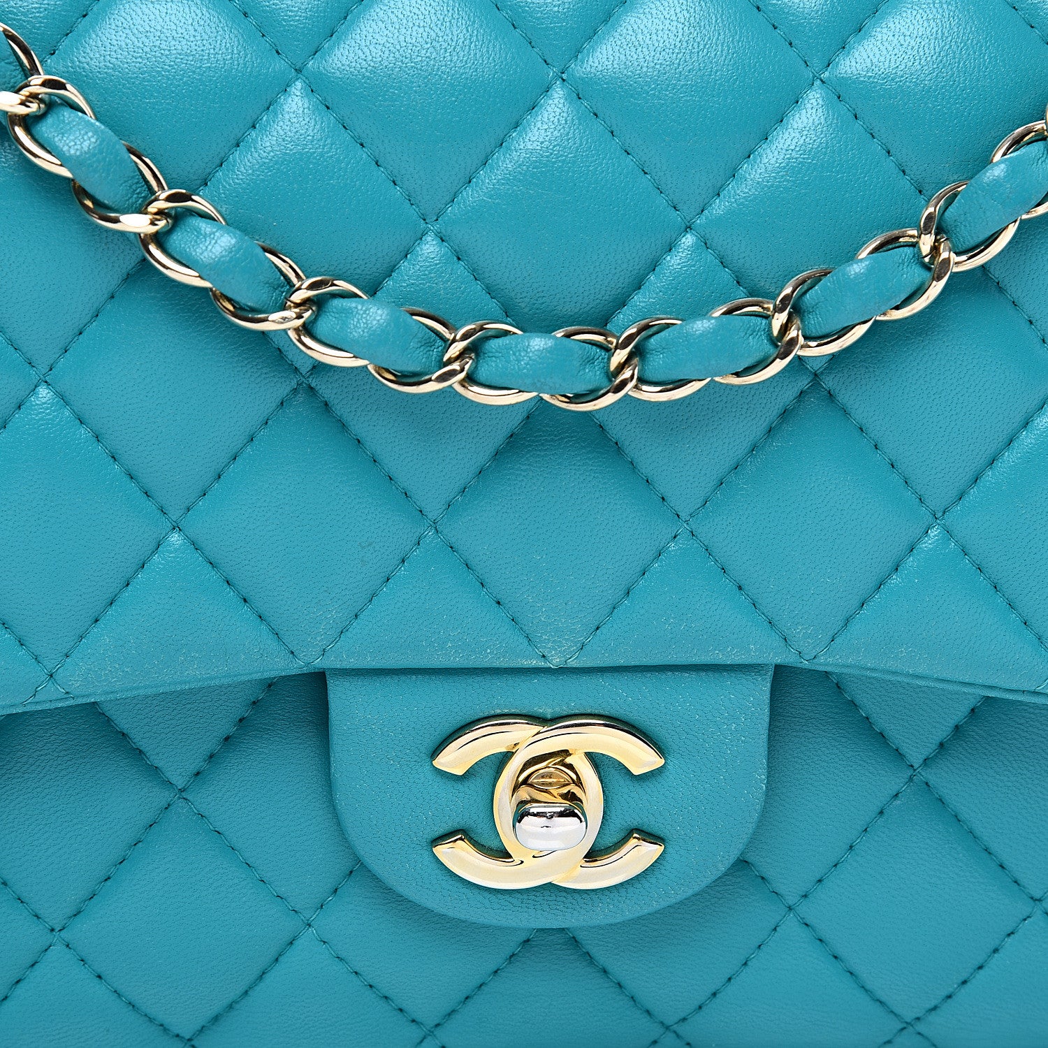 Chanel Lambskin Quilted Medium Double Flap Turquoise 9 of 9