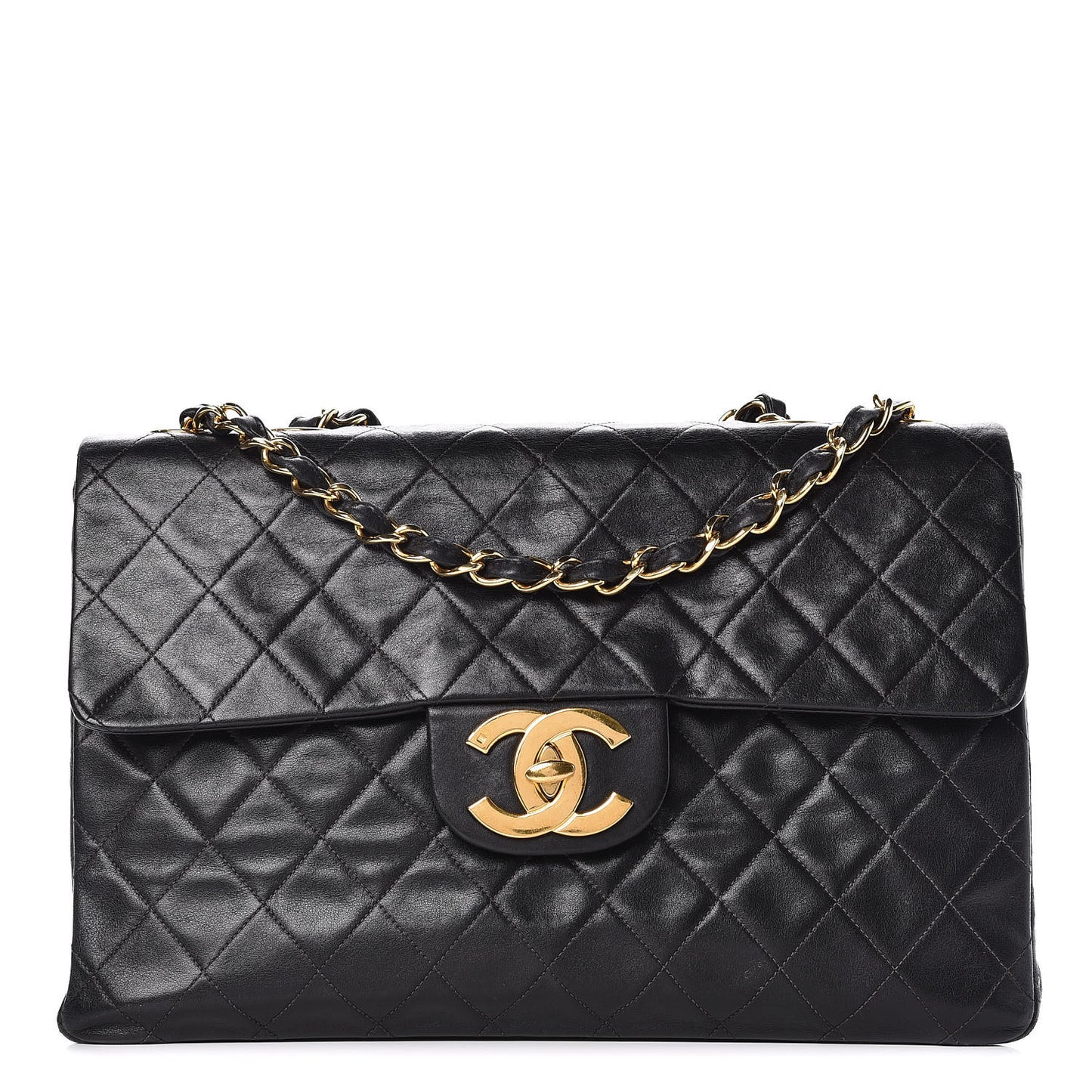 Lambskin Quilted XL Jumbo Single Flap Black