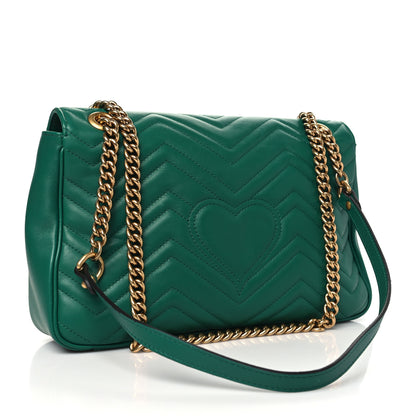 Gucci Calfskin Matelasse Medium GG Marmont Shoulder Bag Emerald Green 3 of 10