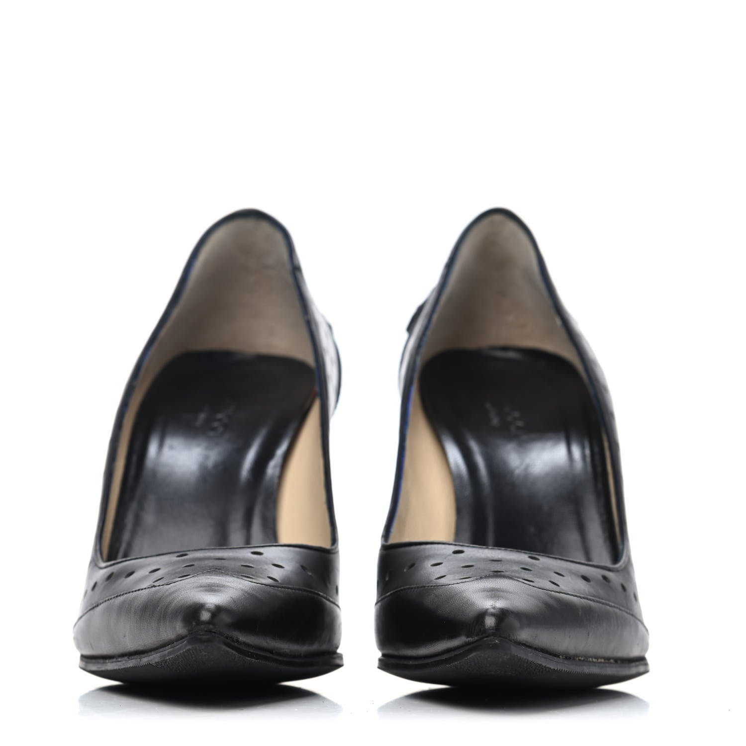 Gucci Calfskin Perforated GG Reins Pumps 37 Black 2 of 4