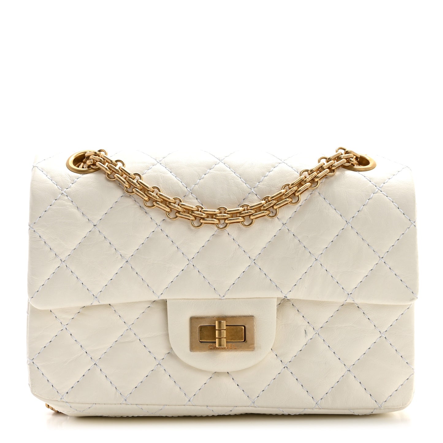 Aged Calfskin Quilted 2.55 Reissue Mini Flap White