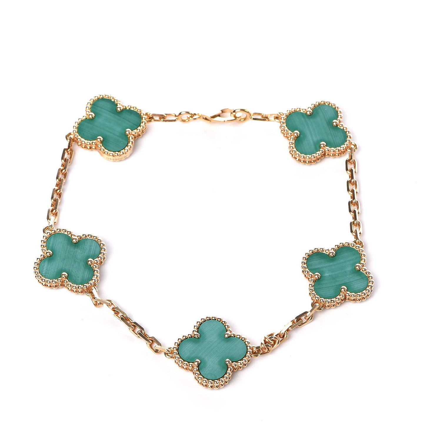 18K Yellow Gold Malachite 5 Motifs Vintage Alhambra Bracelet
