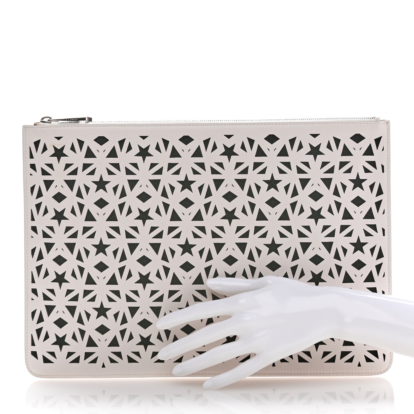 Lambskin Star Print Large Pandora Pouch White Black