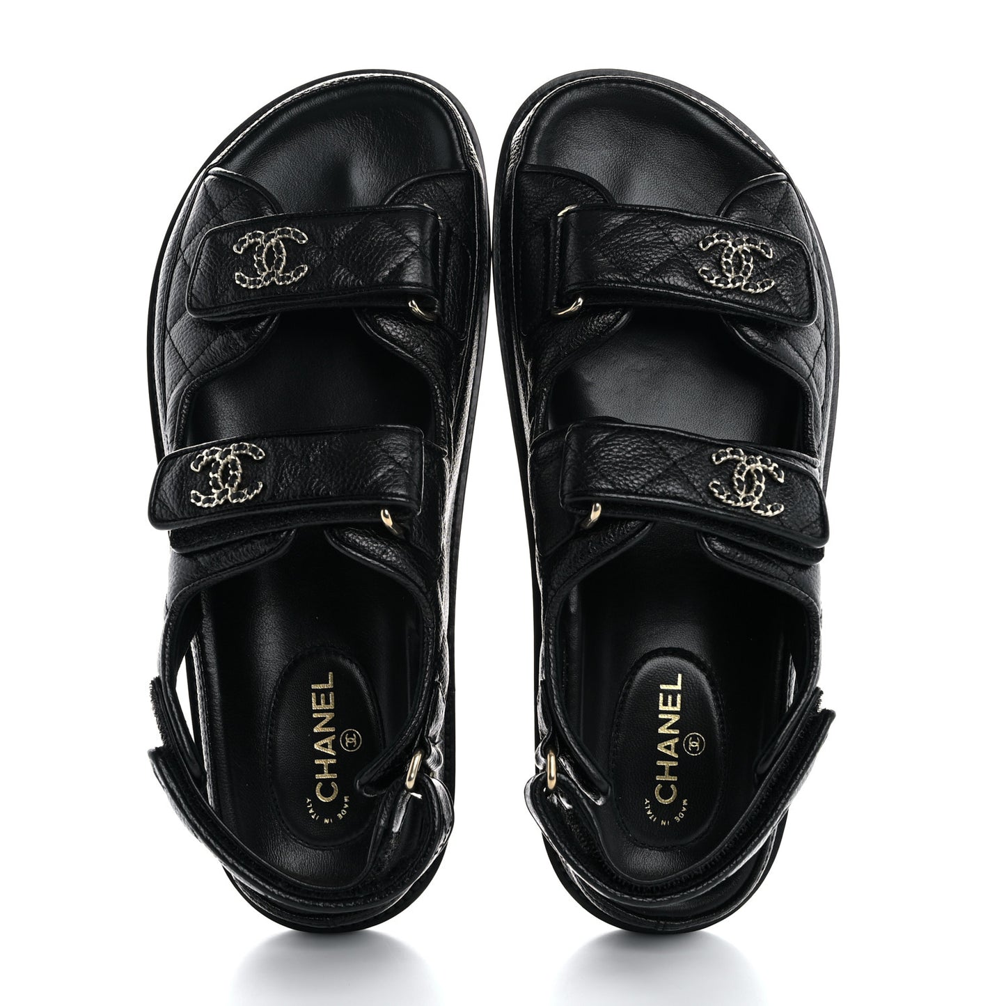 Grained Calfskin Velcro Dad Sandals 37.5 Black