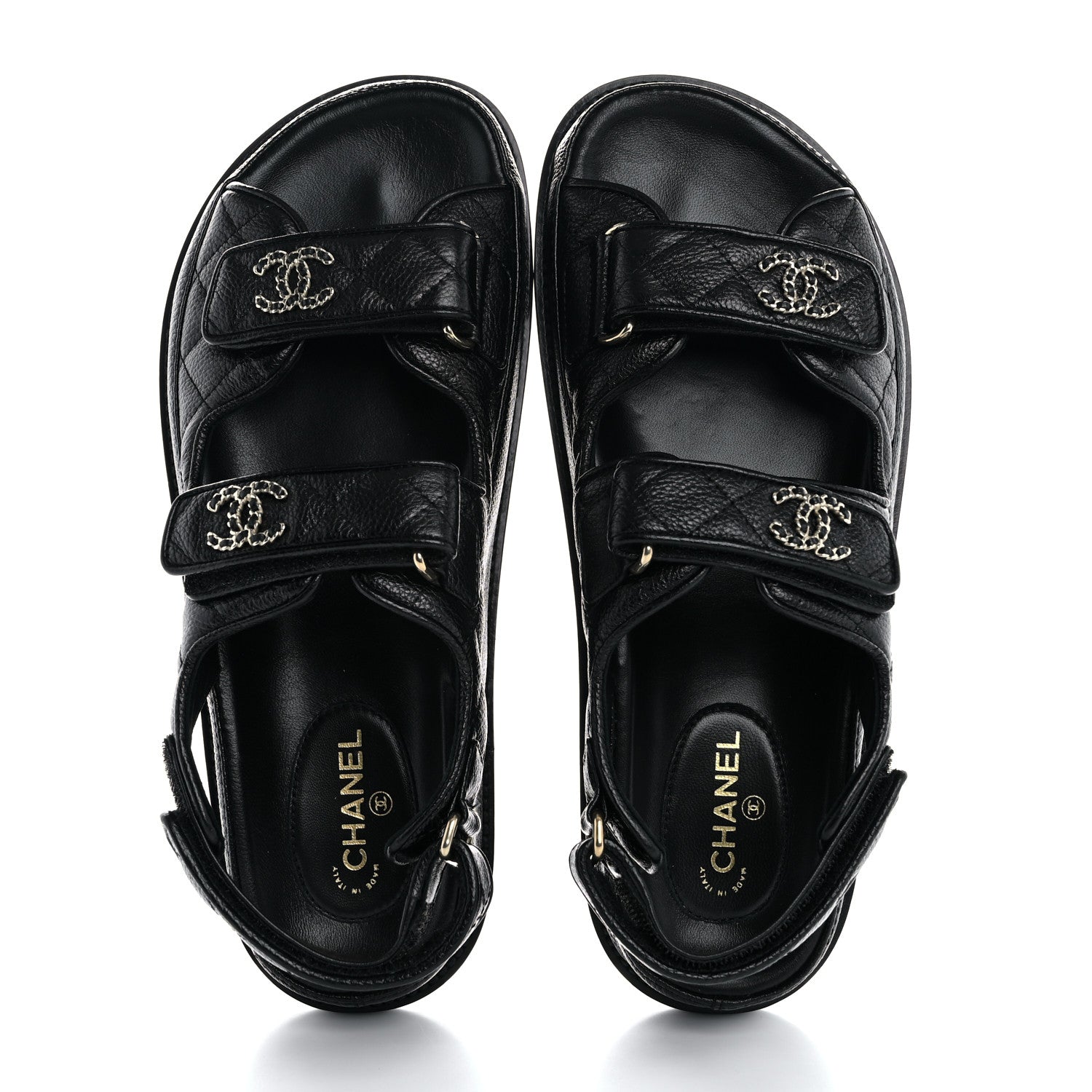 Chanel Grained Calfskin Velcro Dad Sandals 37.5 Black 2 of 10