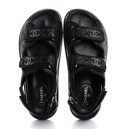 Chanel Grained Calfskin Velcro Dad Sandals 37.5 Black 2 of 10