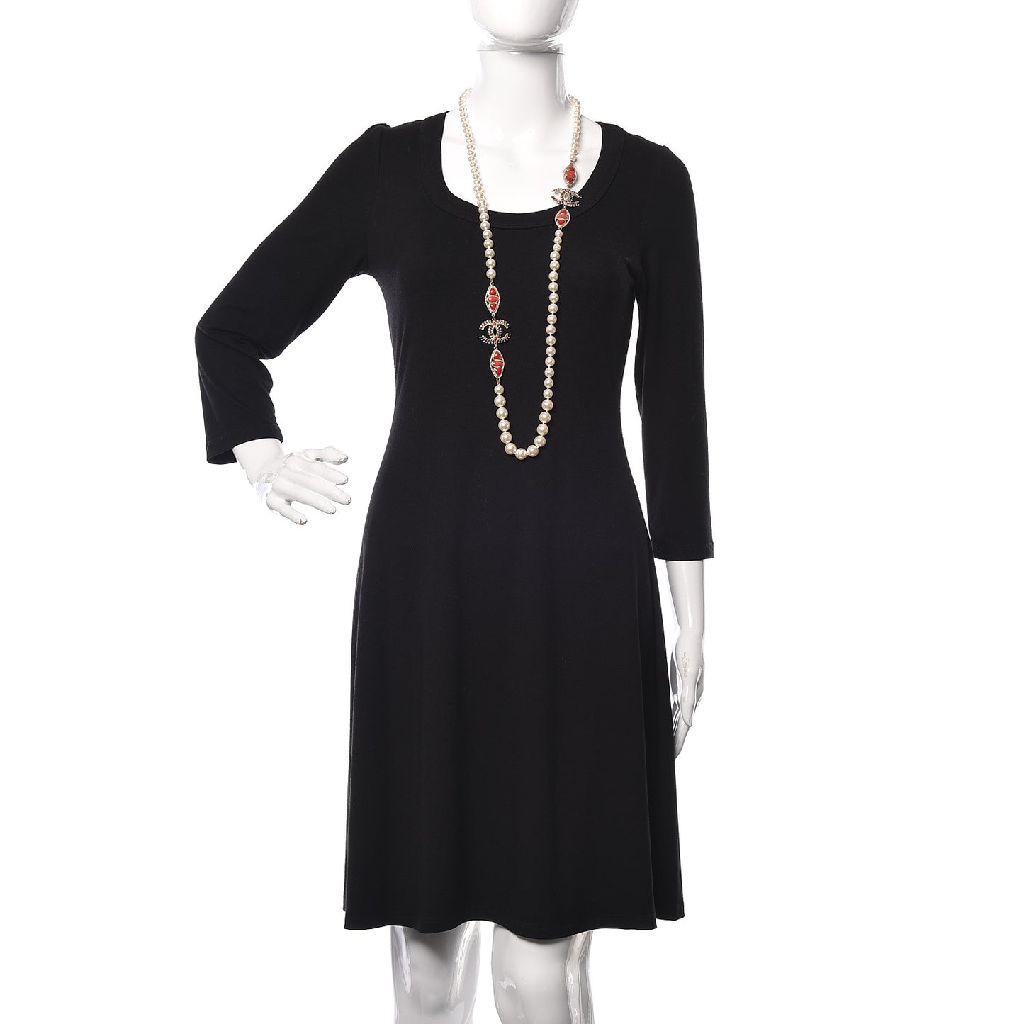 Pearl Gripoix CC Long Strand Necklace Gold Red