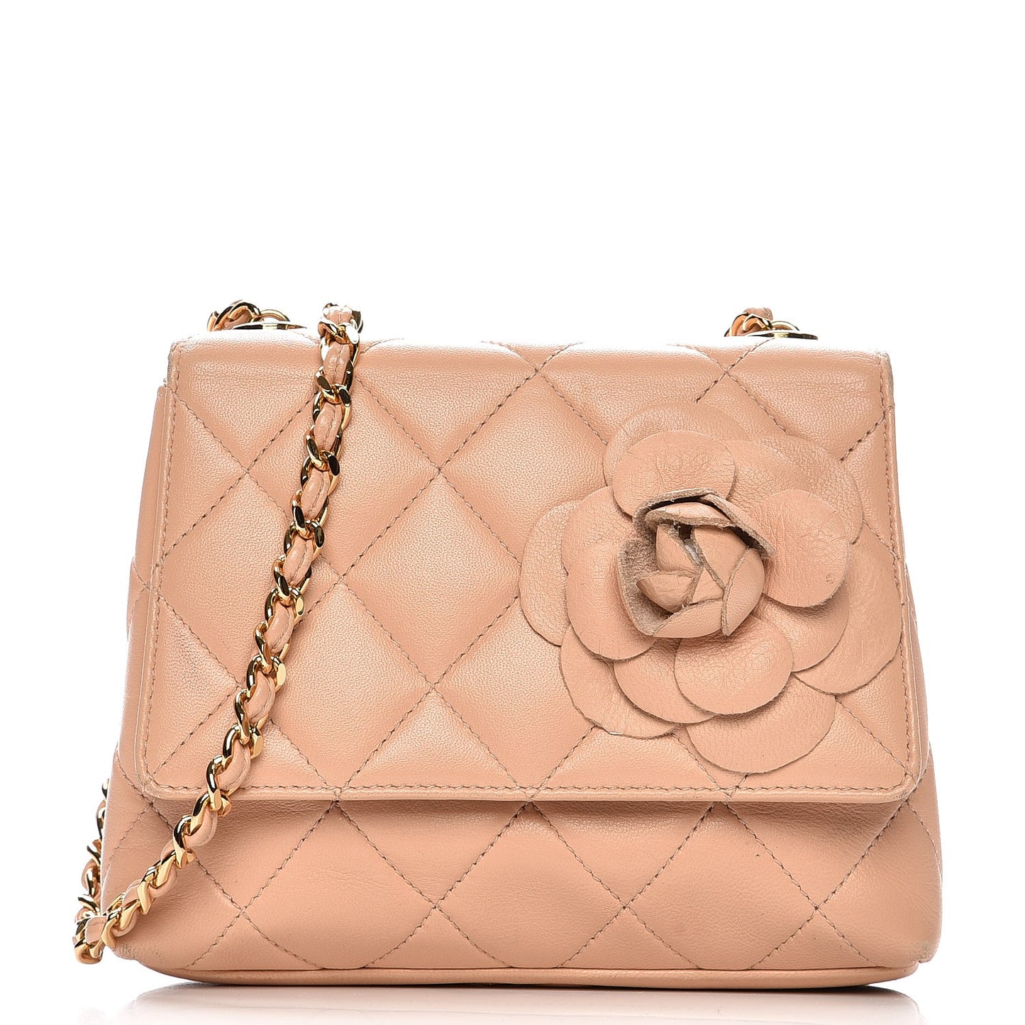 Lambskin Quilted Mini Camellia Flap Beige