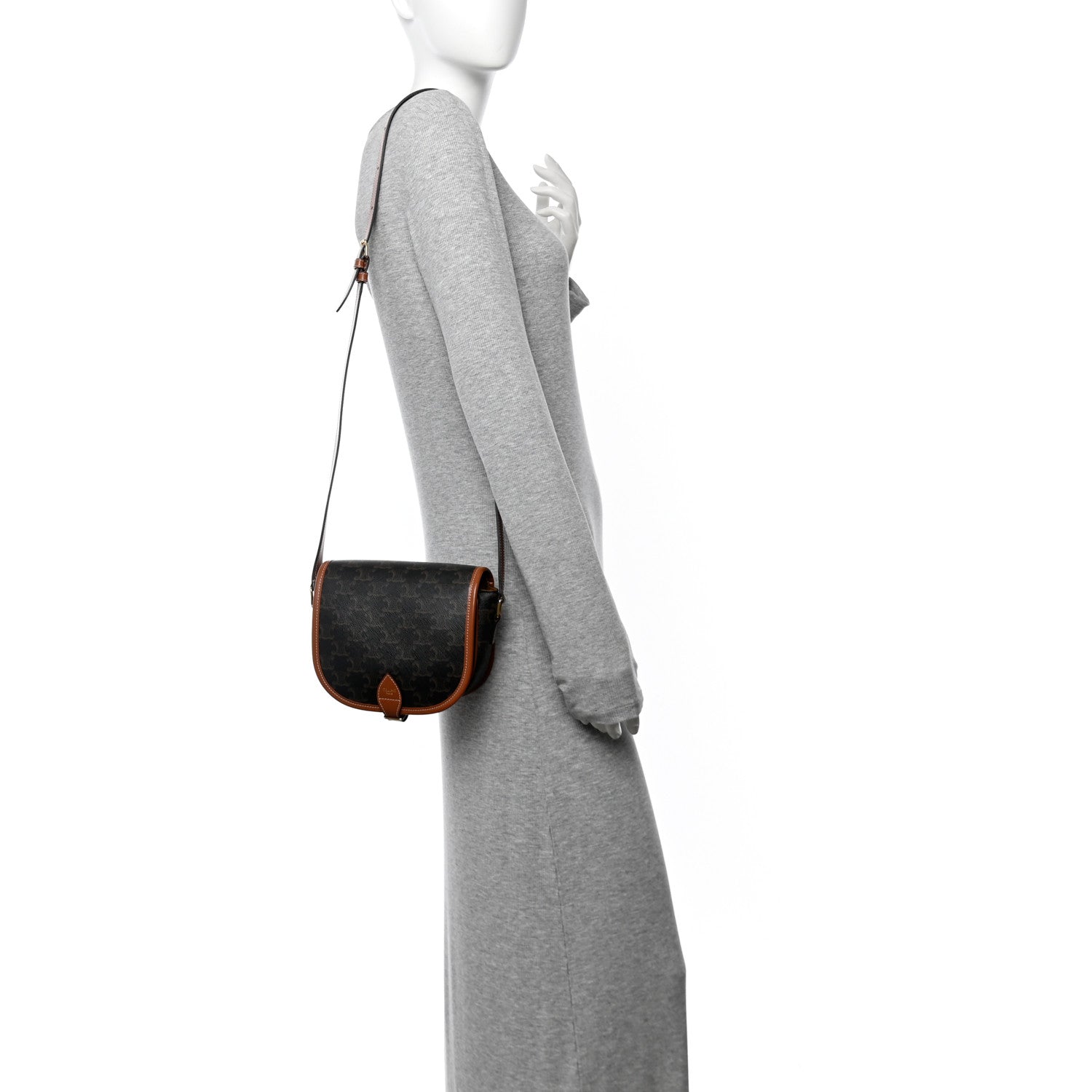 Celine Triomphe Canvas Medium Folco Bag Tan 2 of 9