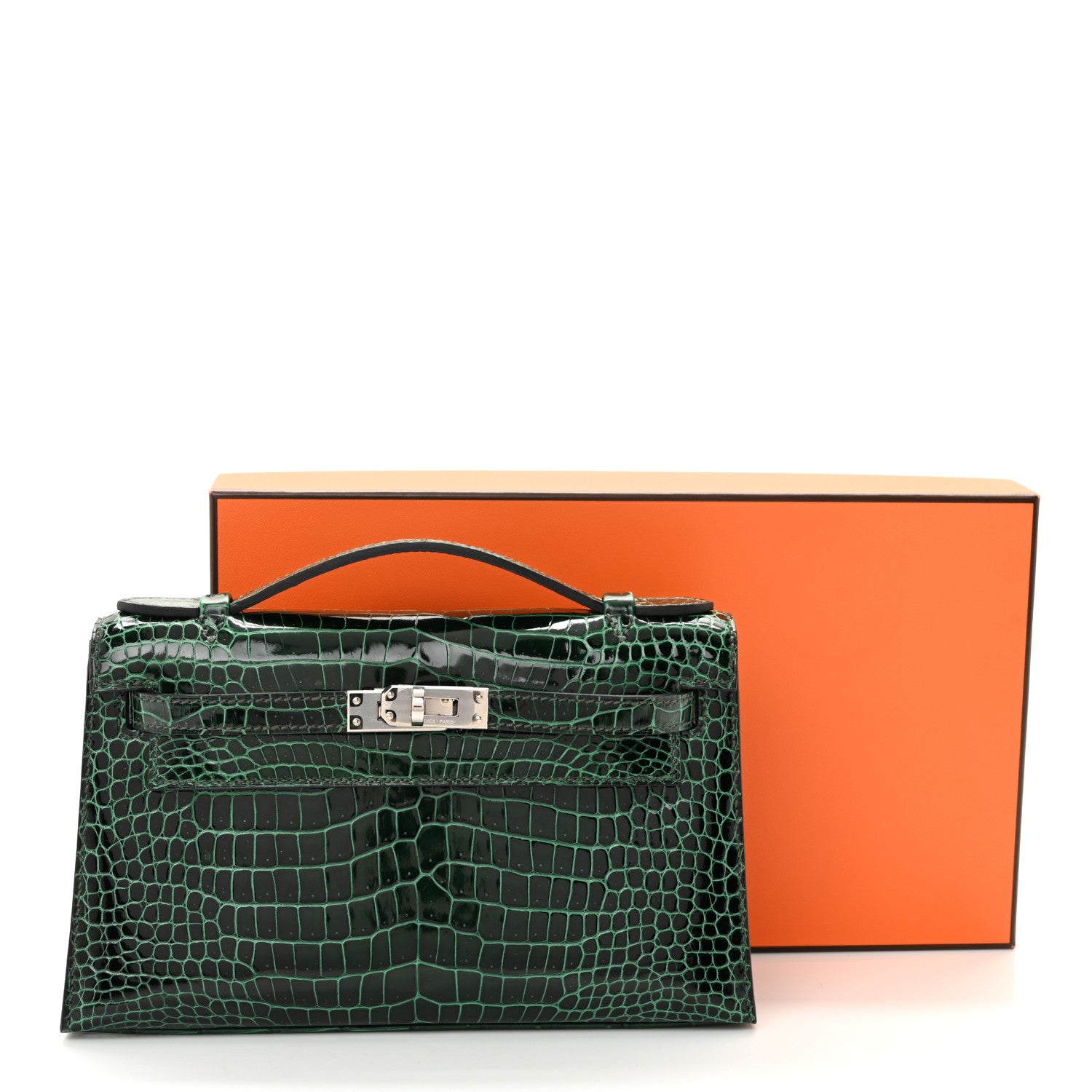Hermes Shiny Porosus Crocodile Kelly Pochette Vert Cypress 19 of 19