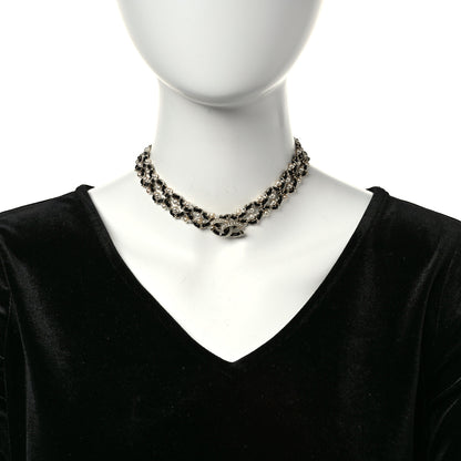 Chanel Pearl Lambskin CC Chain Twist Choker Necklace Gold Black 2 of 5