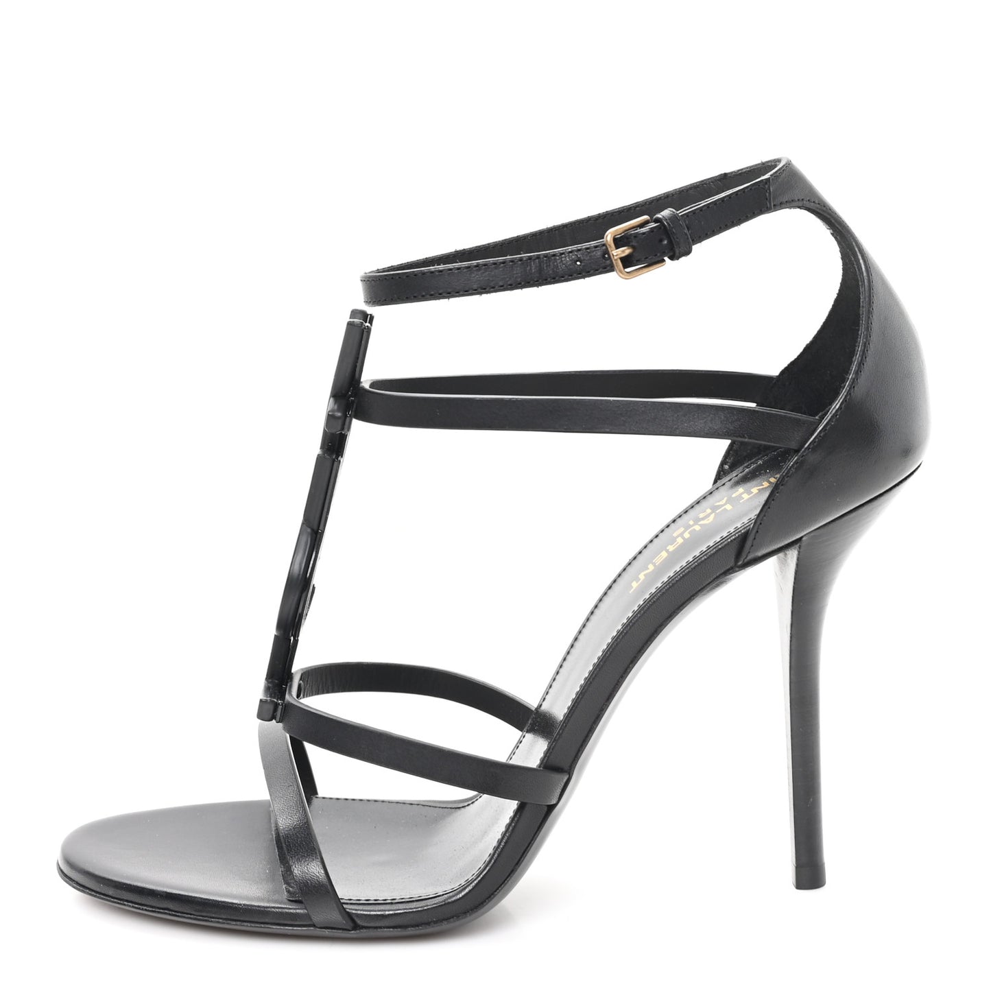 Calfskin Cassandra Palm Logo 110 Ankle Strap Sandals 40 Black