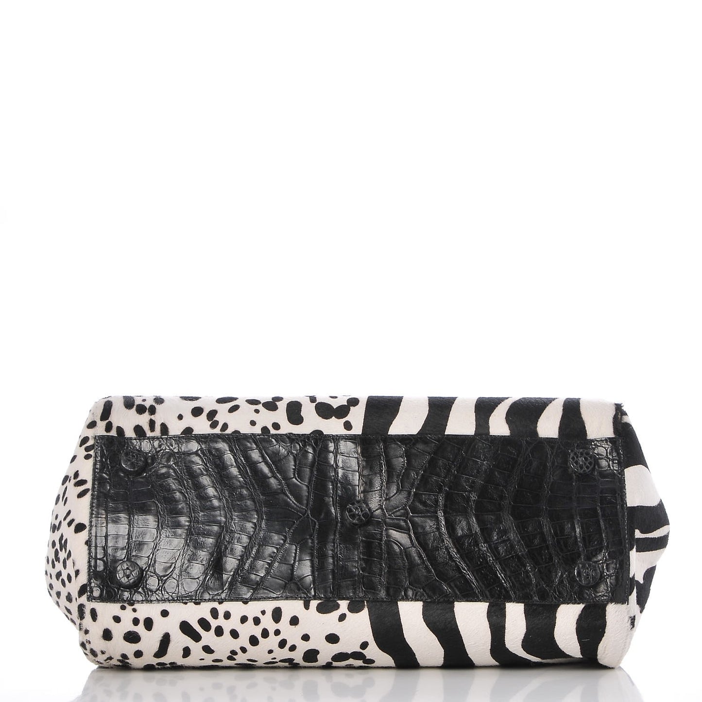 Calf Hair Crocodile Loop Satchel Black White