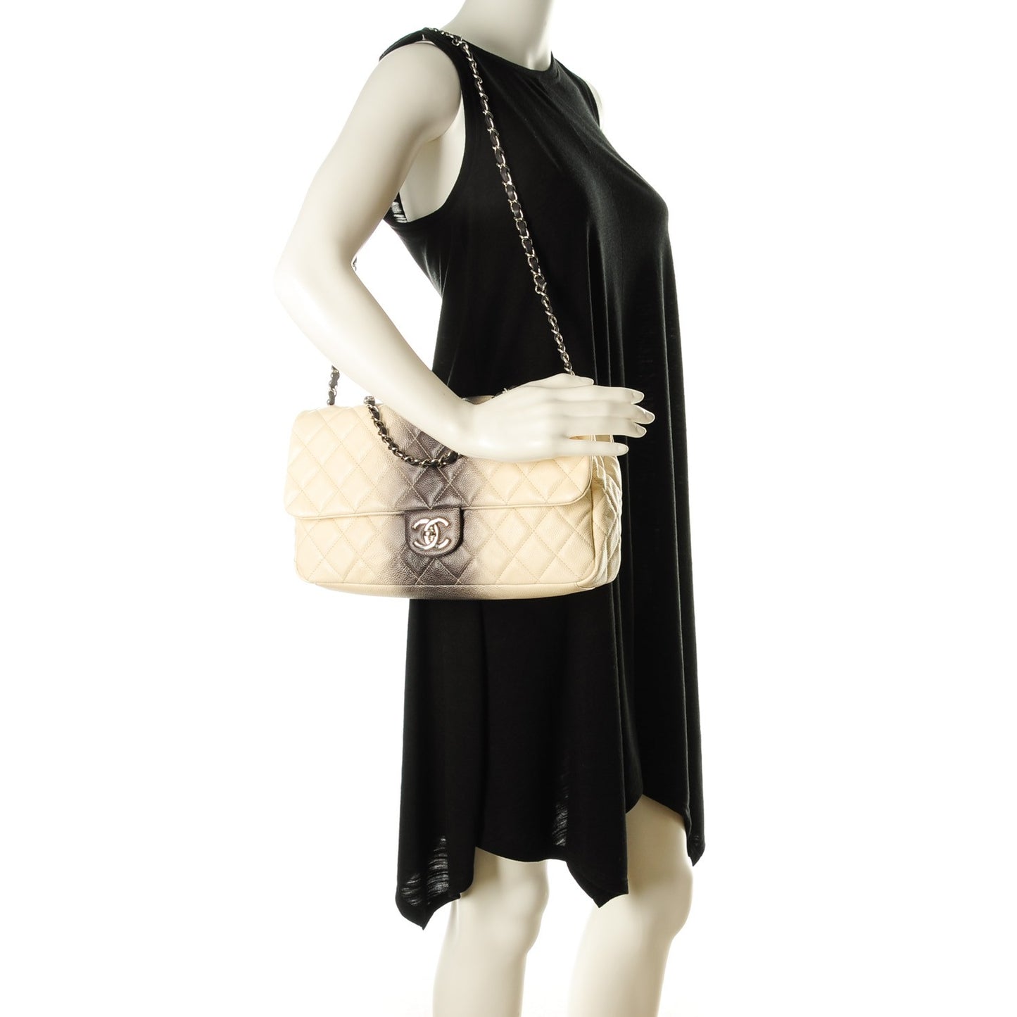 Caviar Quilted Large Ombre Single Flap Grey