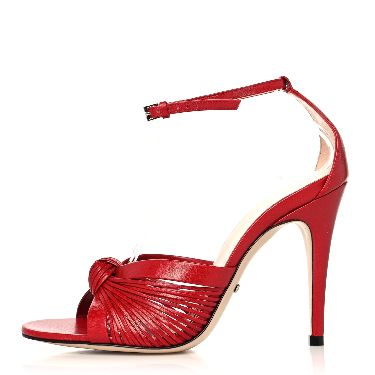 Gucci Nappa Crawford Knot Ankle Strap Sandals 35.5 Hibiscus Red 1 of 7