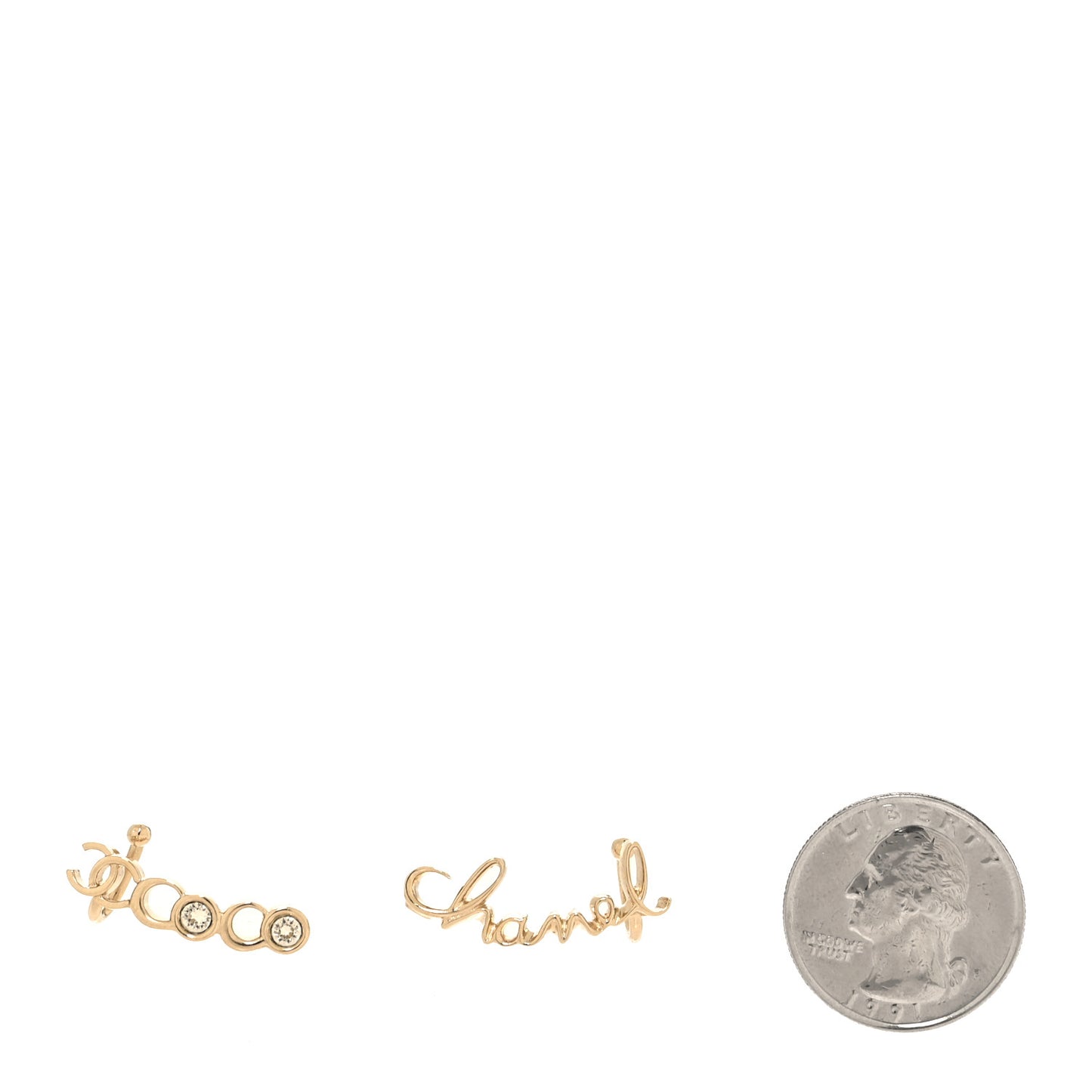 Metal Crystal Coco Script CC Climber Earrings Gold