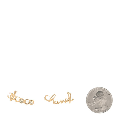 Chanel Metal Crystal Coco Script CC Climber Earrings Gold 2 of 4