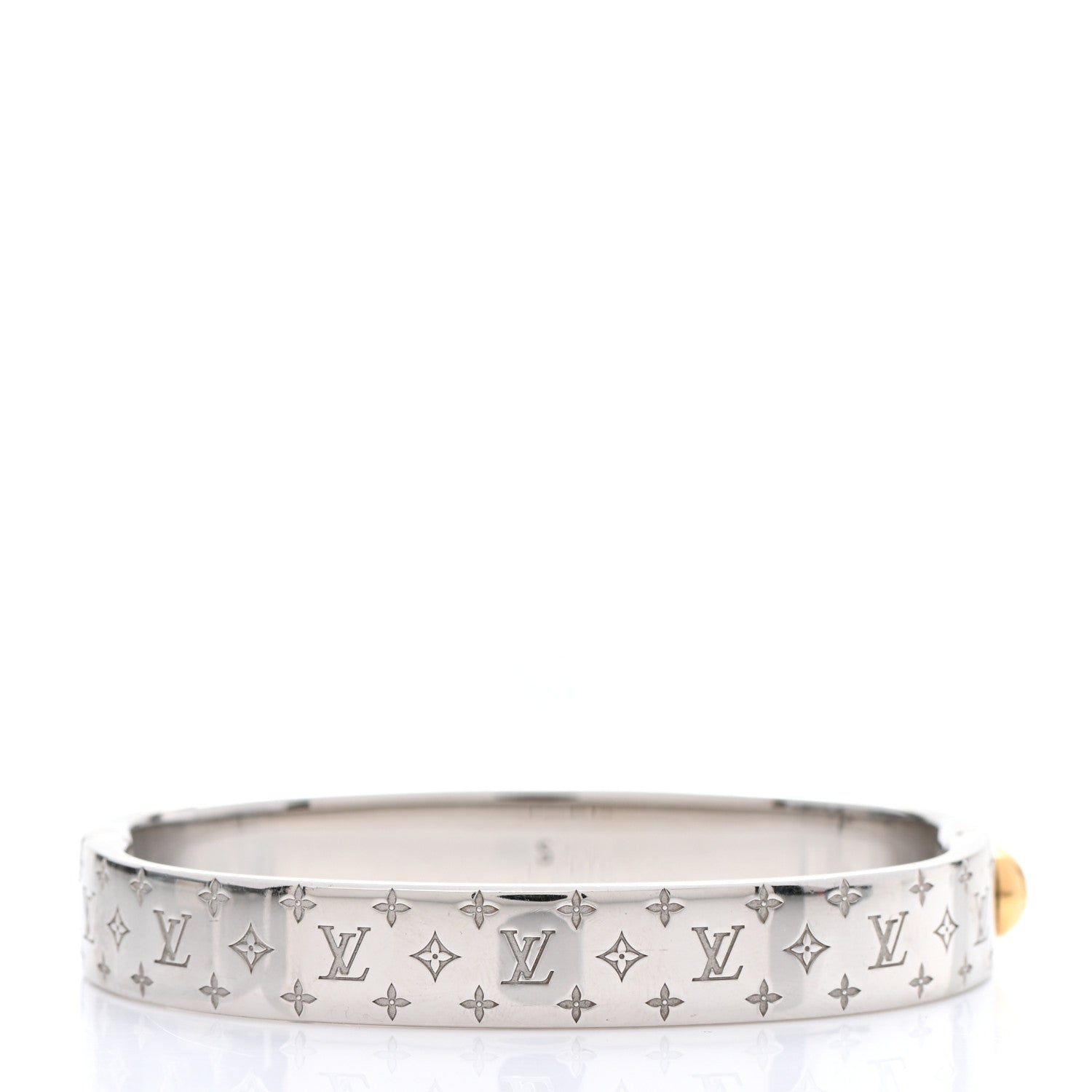 Louis Vuitton Brass Palladium Plated Nanogram Cuff S Silver 3 of 6