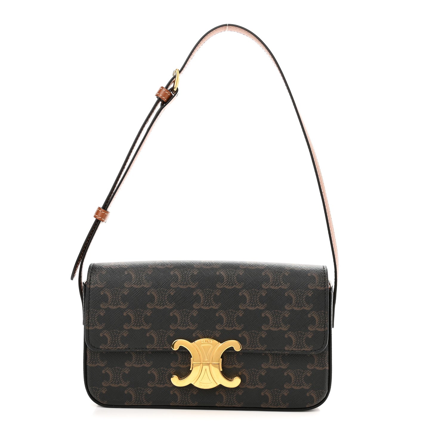 Canvas Calfskin Triomphe Shoulder Bag Tan