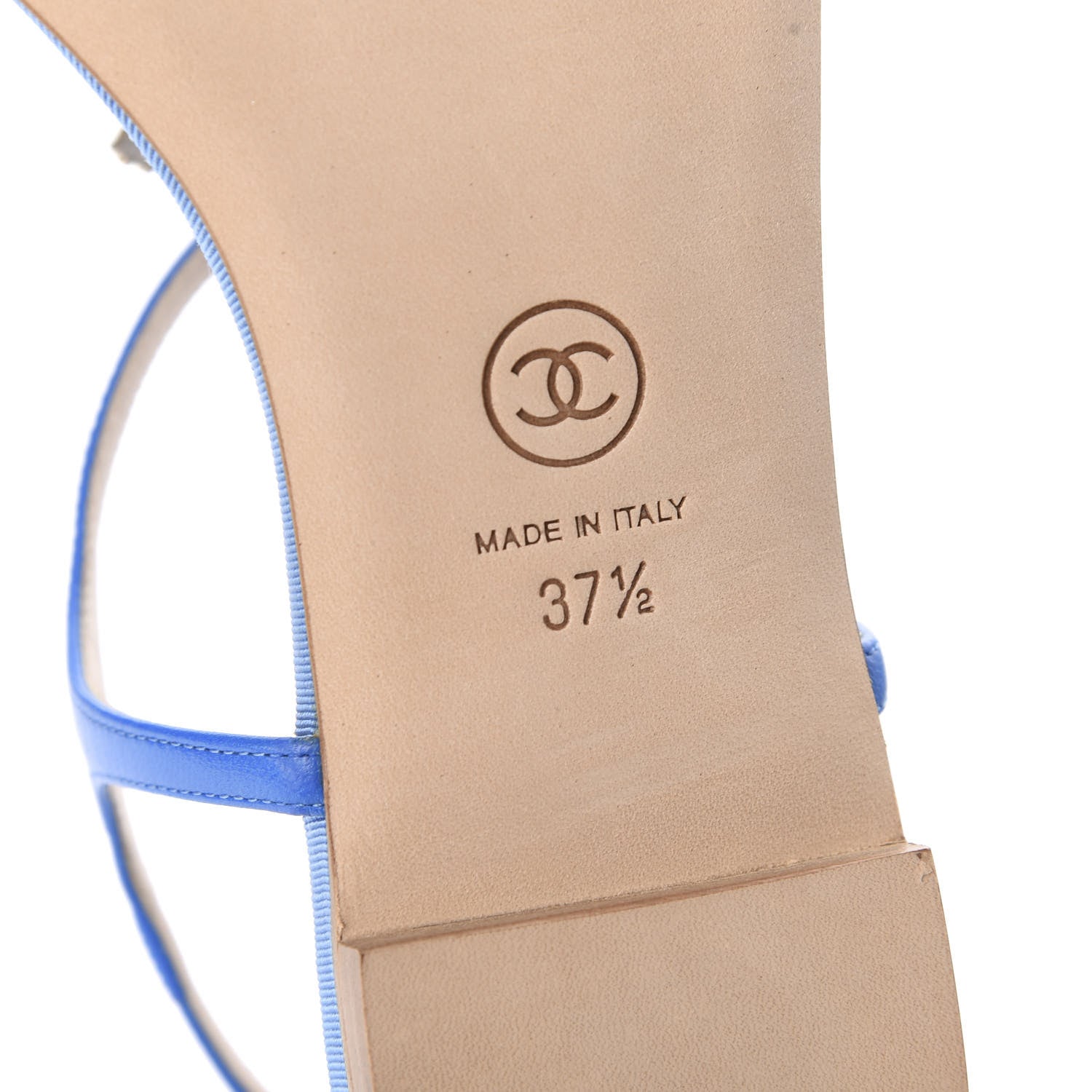 Chanel Shiny Kidskin CC Logo Thong Sandals 37.5 Blue 9 of 10