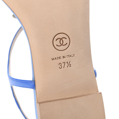 Chanel Shiny Kidskin CC Logo Thong Sandals 37.5 Blue 9 of 10