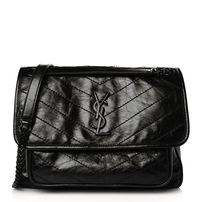 Saint Laurent Crinkled Calfskin Matelasse Monogram Medium Niki Chain Satchel Black 1 of 9