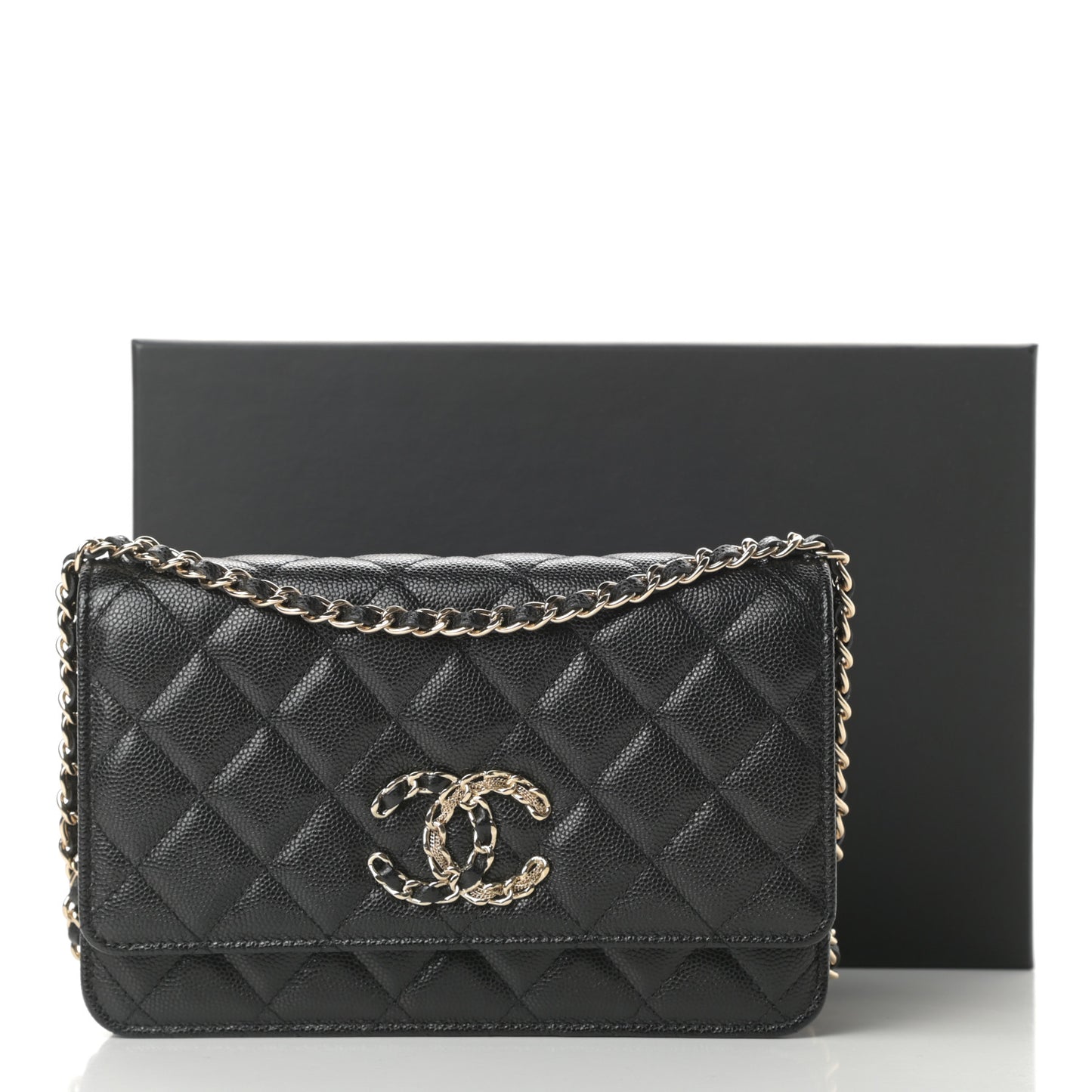 Caviar Quilted French New Wave Chain CC Wallet On Chain WOC Black