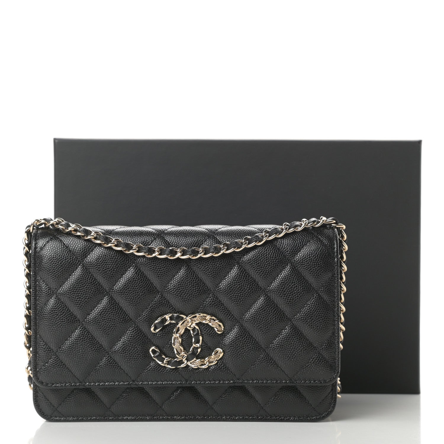 Chanel Caviar Quilted French New Wave Chain CC Wallet On Chain WOC Black 12 of 12