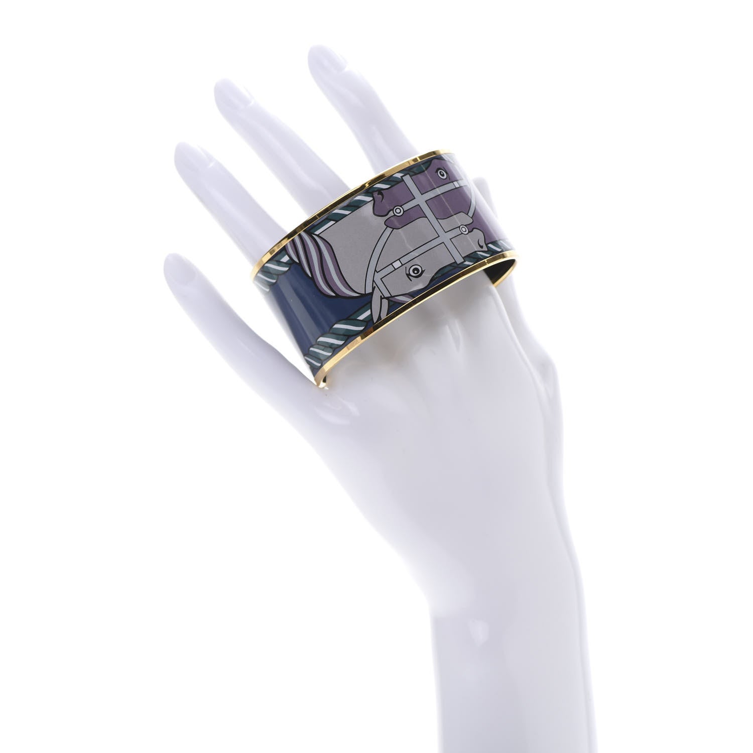 Hermes Enamel Printed Quadrige Extra Wide Bracelet 65 Mineral 2 of 6