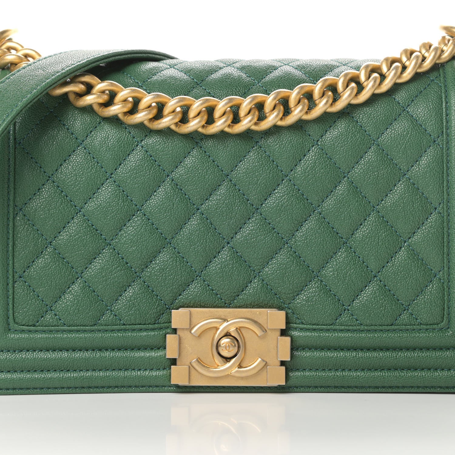 Chanel Caviar Quilted Medium Boy Flap Green 8 of 12