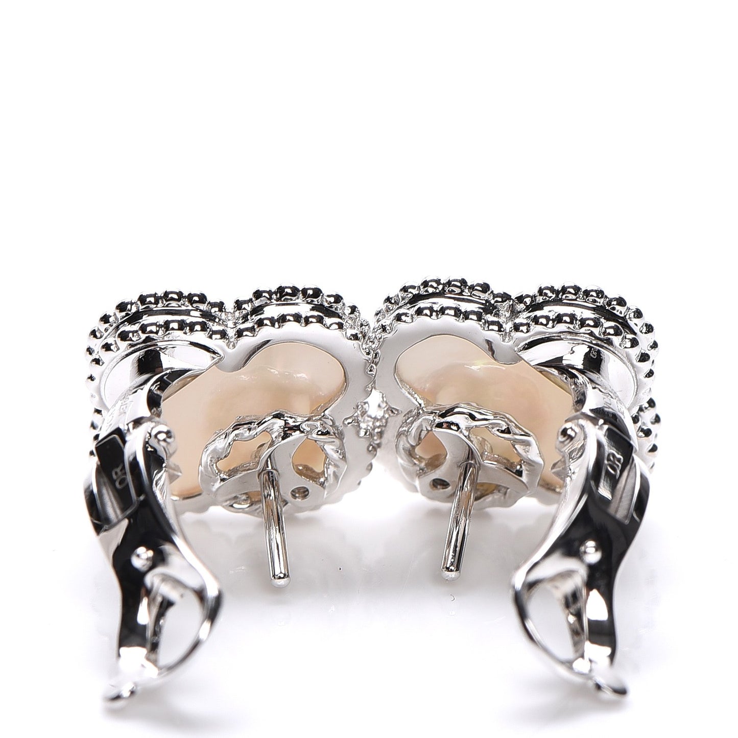 18K White Gold Mother of Pearl Vintage Alhambra Earrings