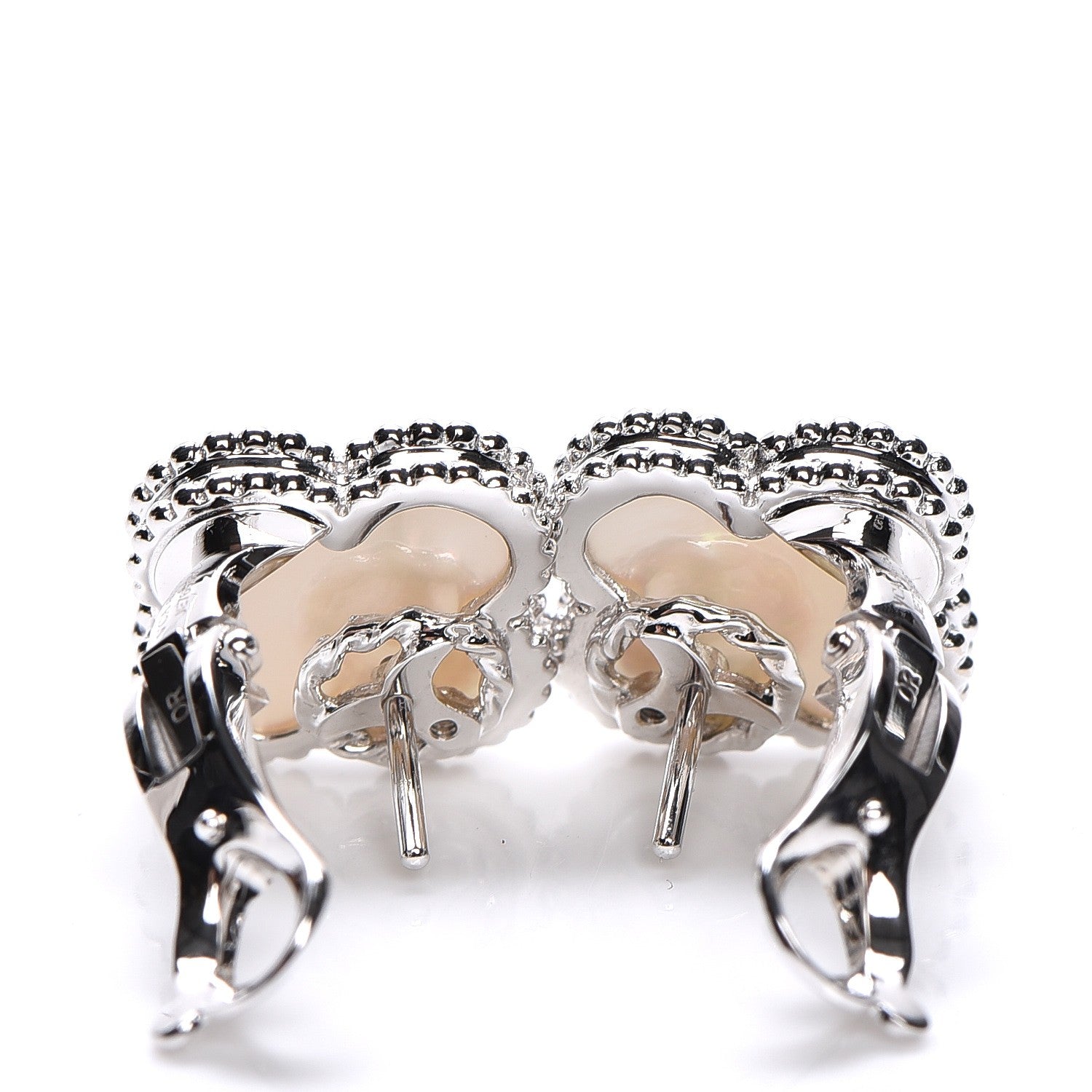 Van Cleef & Arpels 18K White Gold Mother of Pearl Vintage Alhambra Earrings 3 of 6