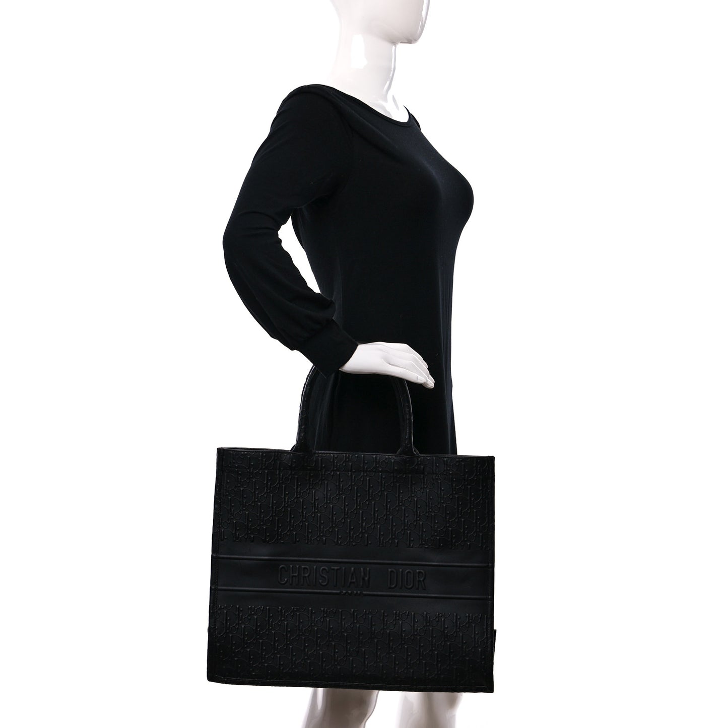 Oblique Calfskin Embossed Book Tote Black