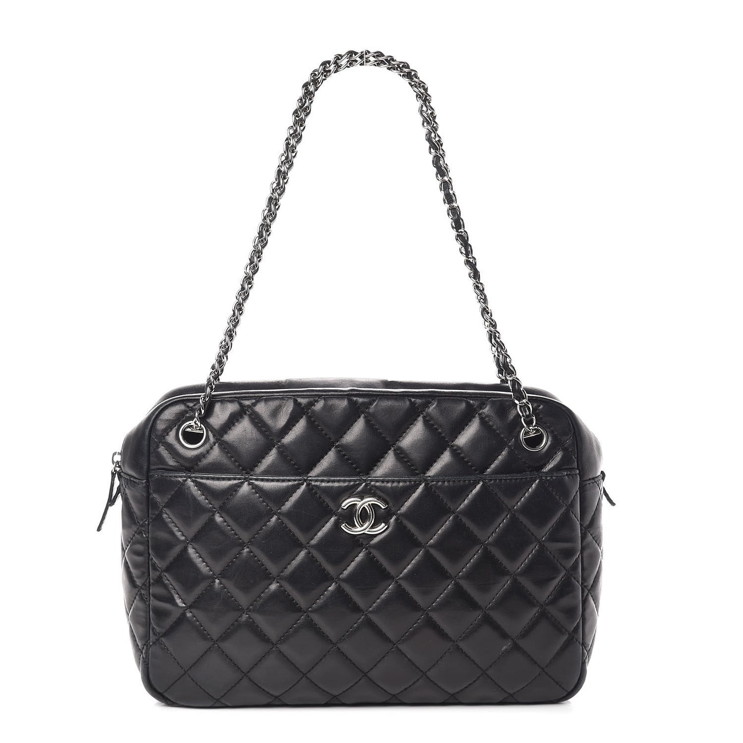 Lambskin Quilted Large Camera Case Black