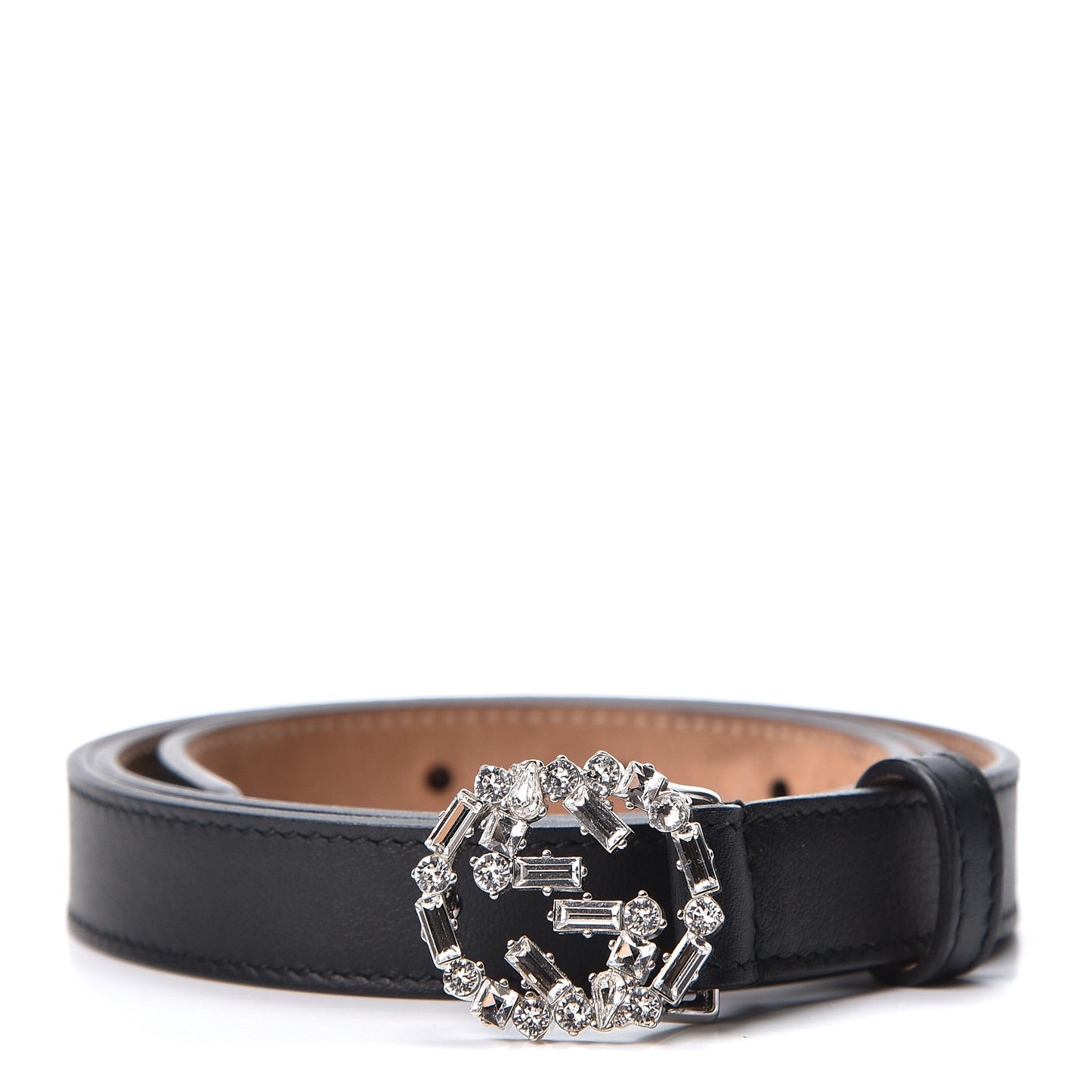 Calfskin Crystal Interlocking G Belt 80 32 Black
