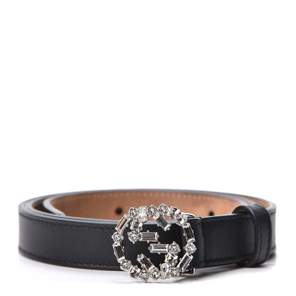 Gucci Calfskin Crystal Interlocking G Belt 80 32 Black 1 of 4