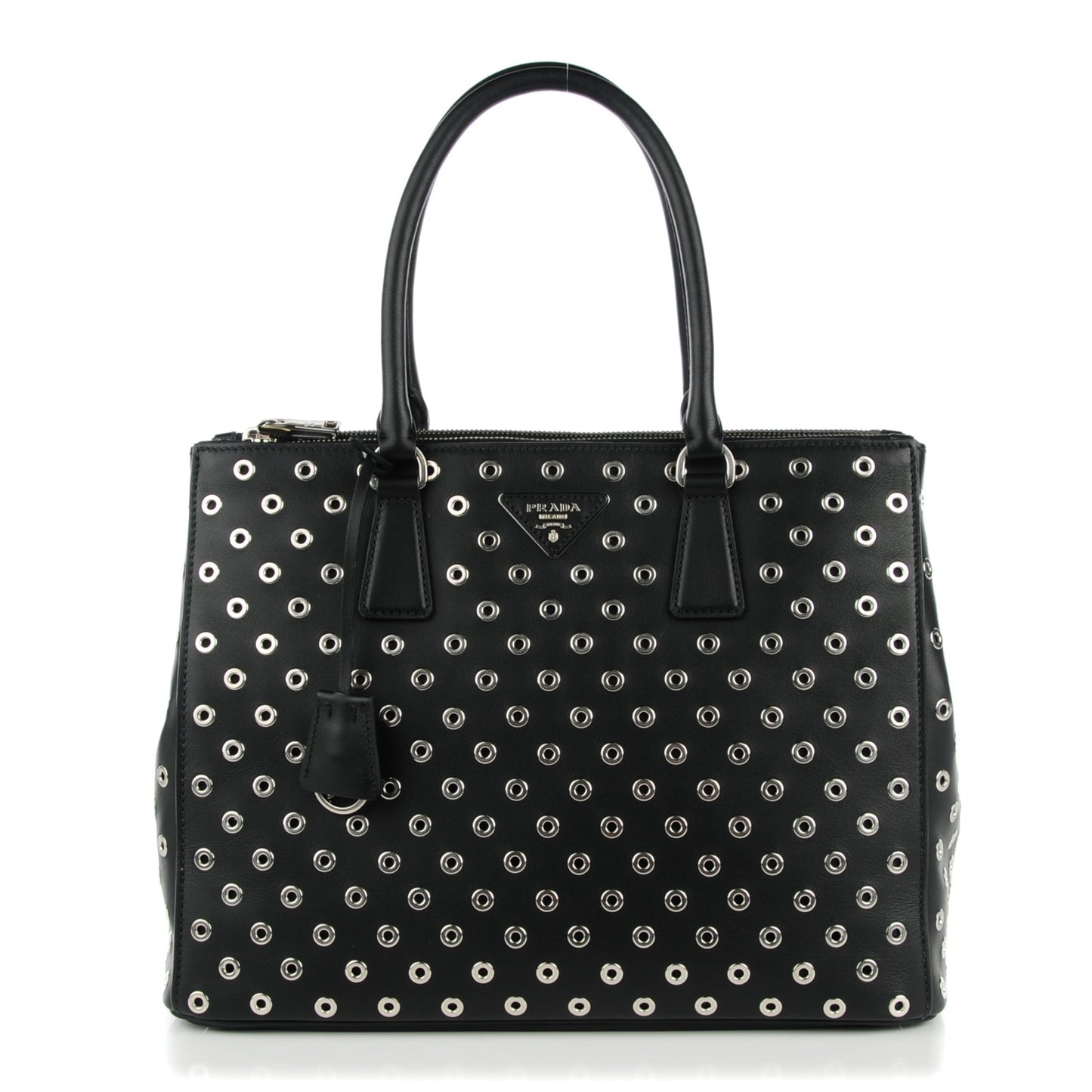 City Calf Grommet Medium Double Zip Tote Nero Black