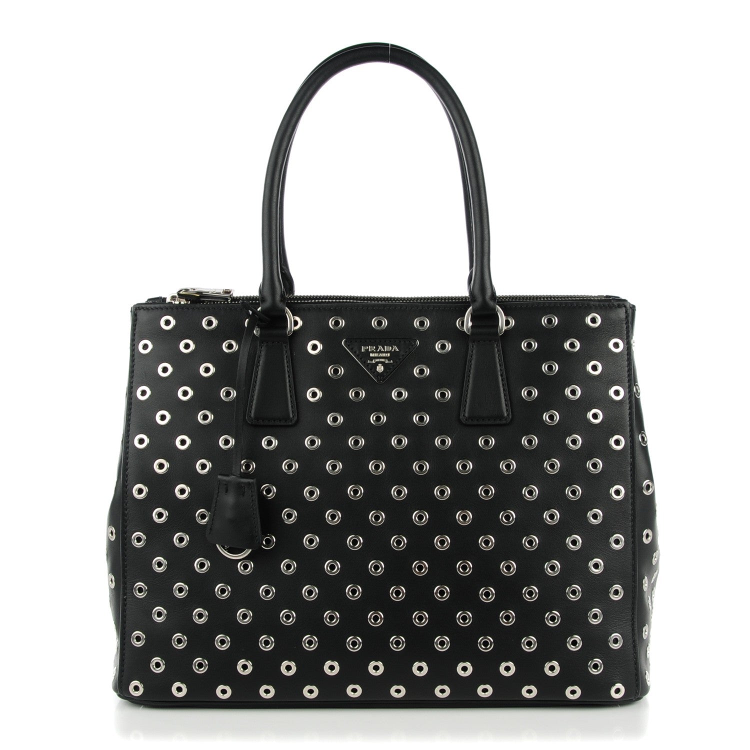 Prada City Calf Grommet Medium Double Zip Tote Nero Black 1 of 7