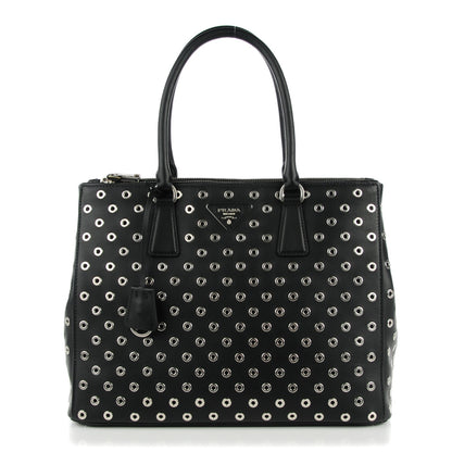 Prada City Calf Grommet Medium Double Zip Tote Nero Black 1 of 7